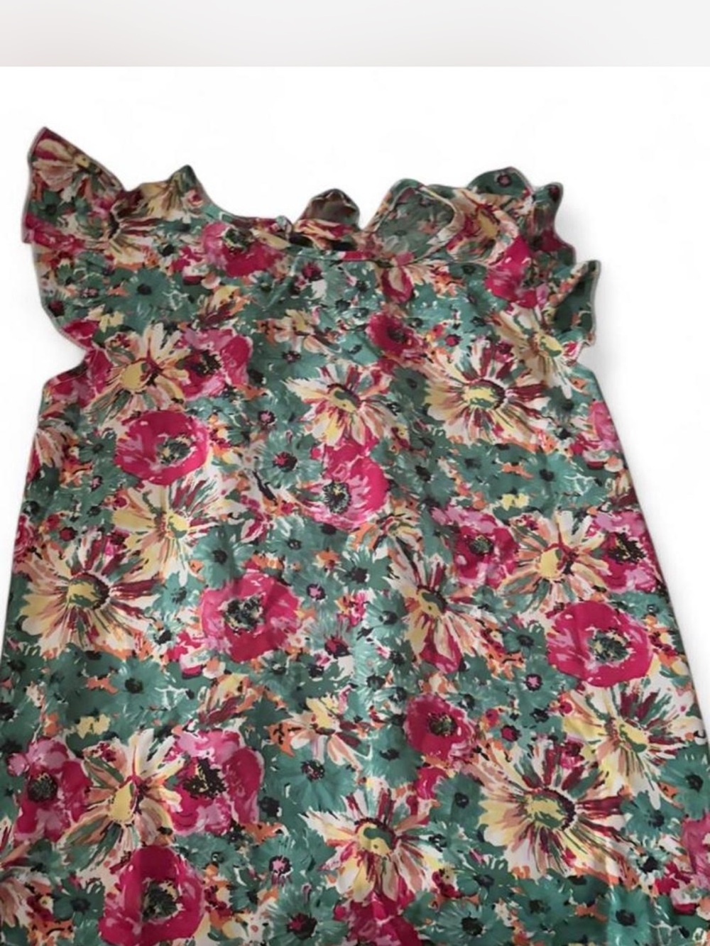 Floral Ruffle Top - Green, Yellow & Pink